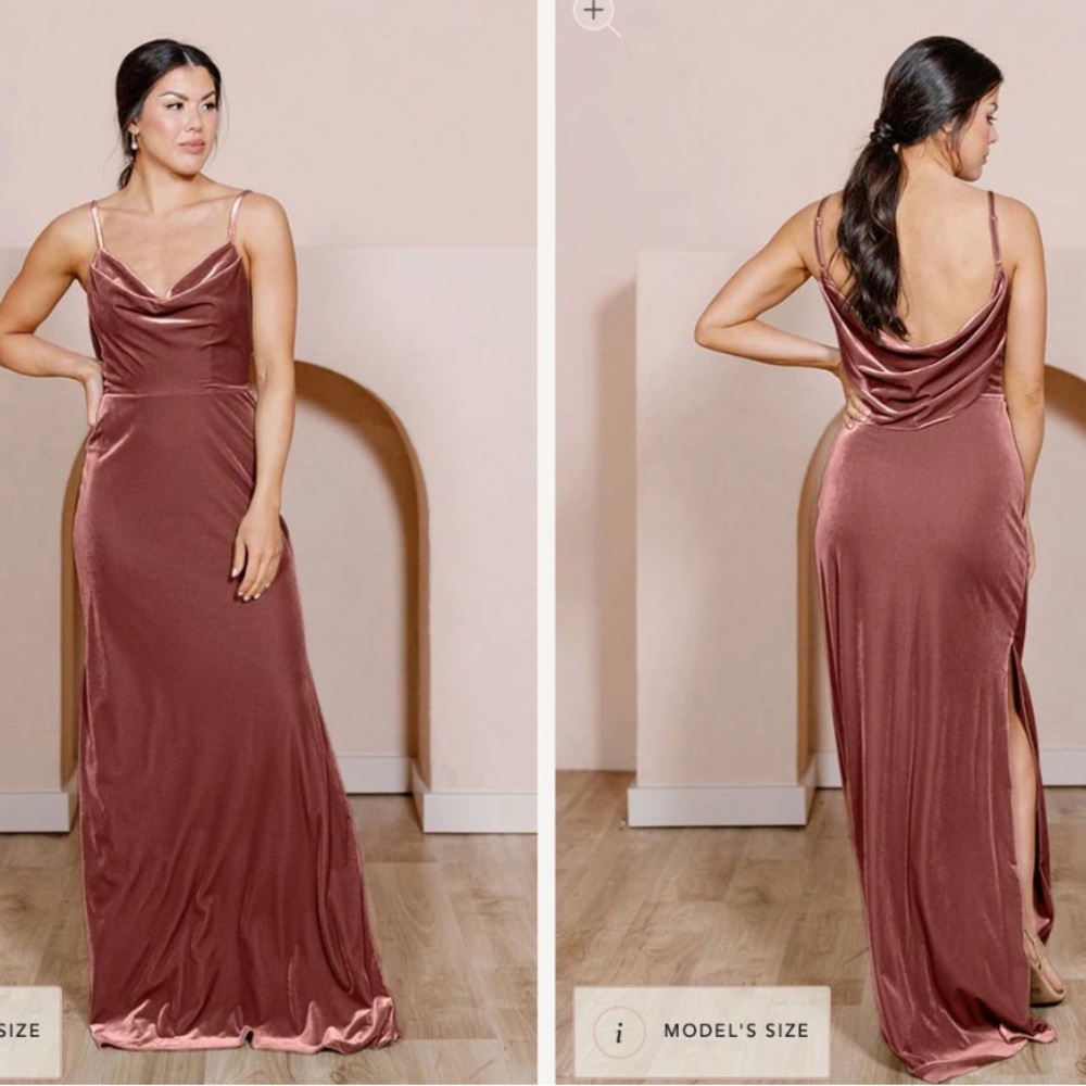 Revelry Dusty Rose Nadia Sleeveless Cowl Neck Gown